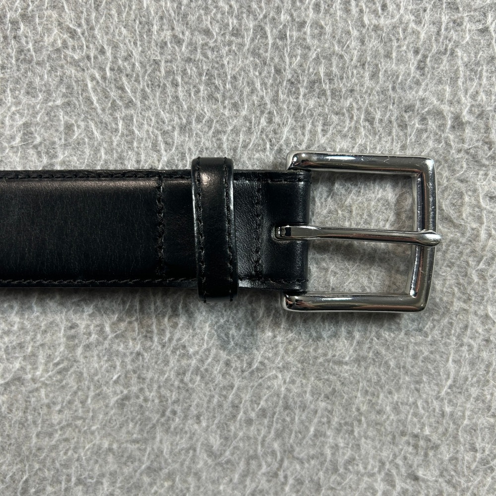 Mens Leather Dress Belt Size 34 Black Classic Silver Buckle Smooth